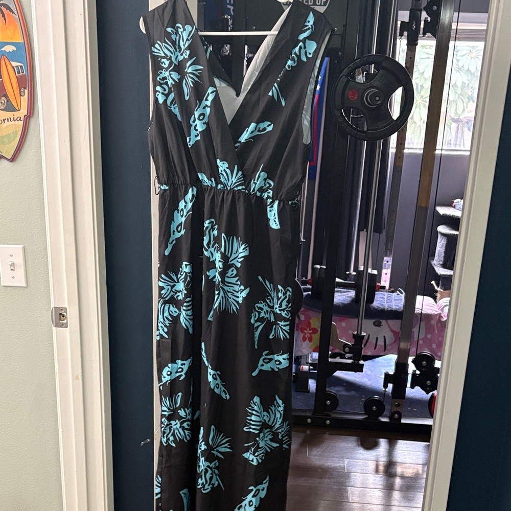 Black and Blue Floral Maxi Dress